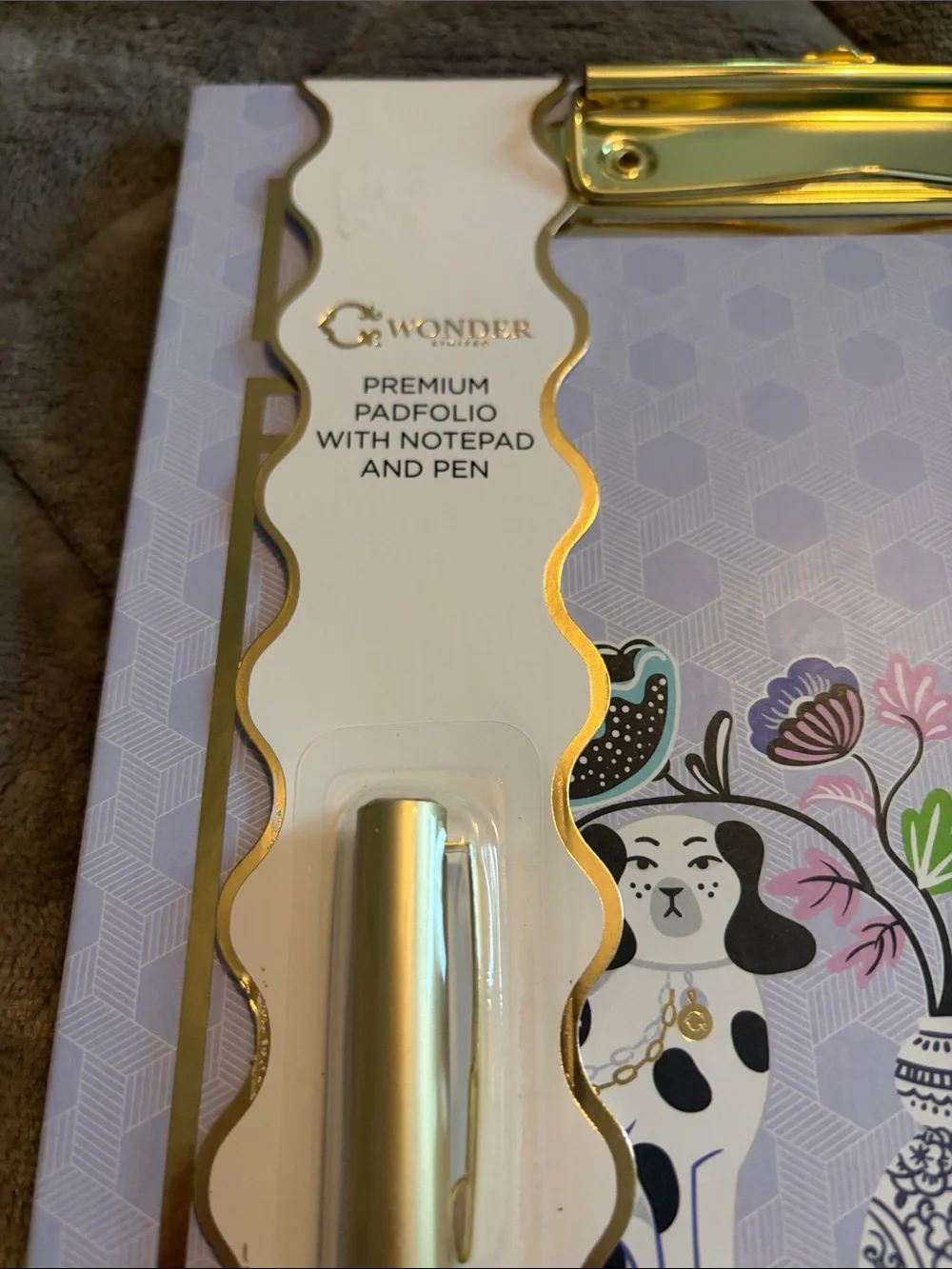 C Wonder Floral Poodle Clipboard Notepad with Gold Pen